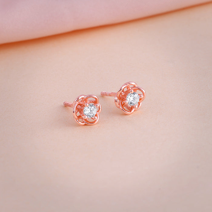 Rose Gold Woven Flower Studs - view 2