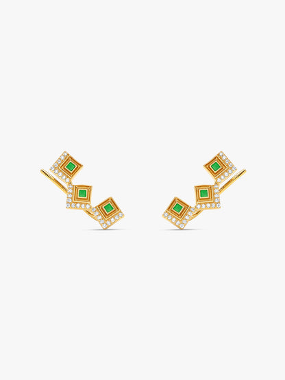 Golden Rangoli Rang Climber Earrings