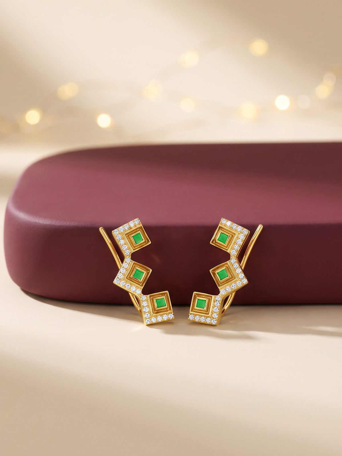 Golden Rangoli Rang Climber Earrings