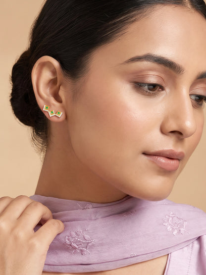 Golden Rangoli Rang Climber Earrings