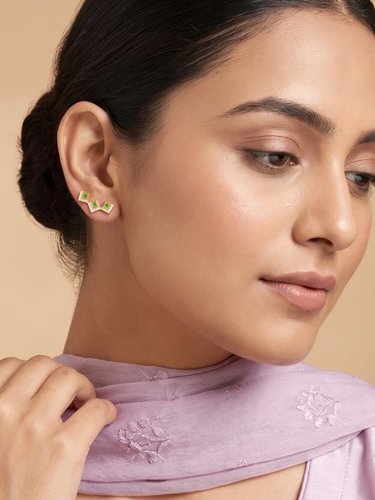 Golden Rangoli Rang Climber Earrings