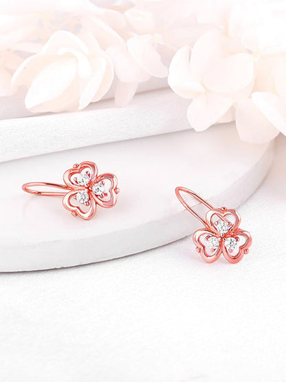 Rose Gold Three Leaf Clover Earrings