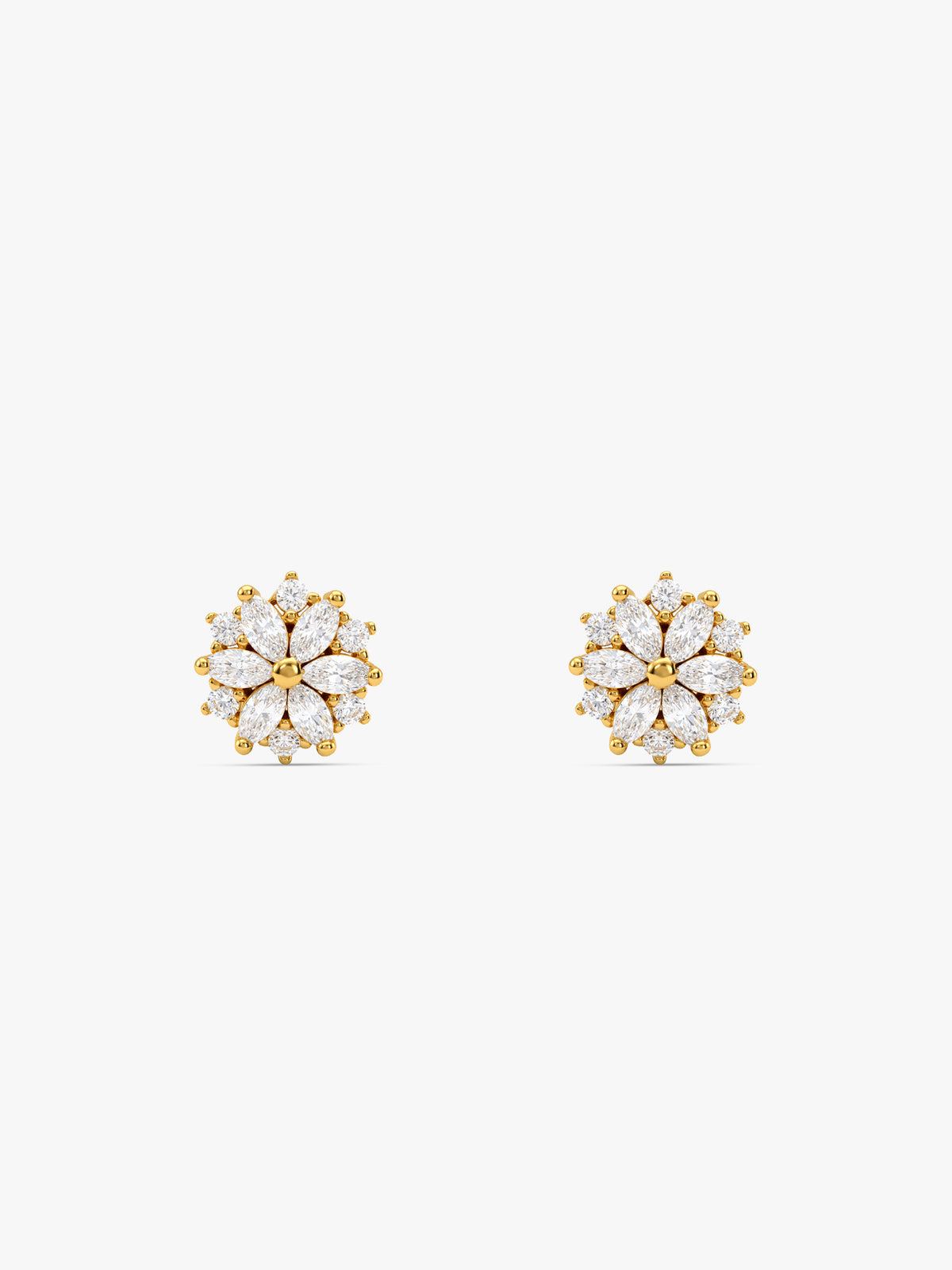 Golden Solaris Marquise Floral Studs Earrings