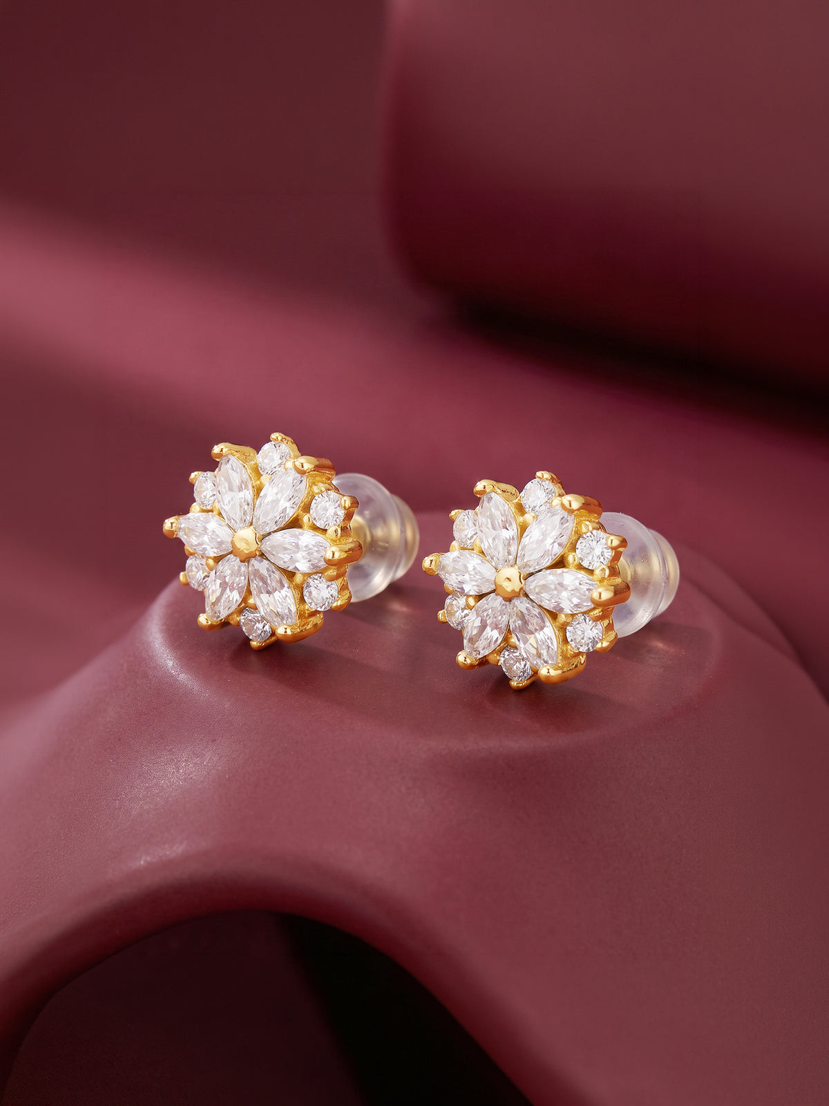 Golden Solaris Marquise Floral Studs Earrings