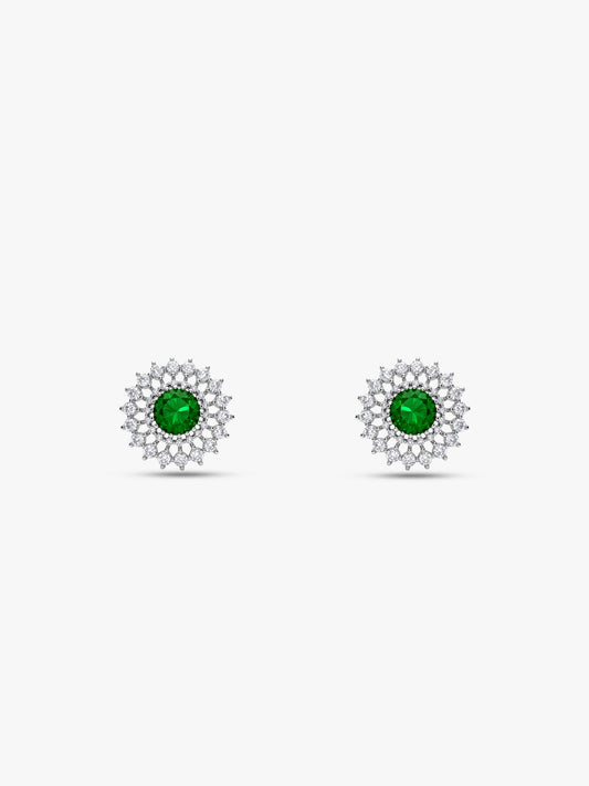 Silver Zircon Emerald Sunshine Studs
