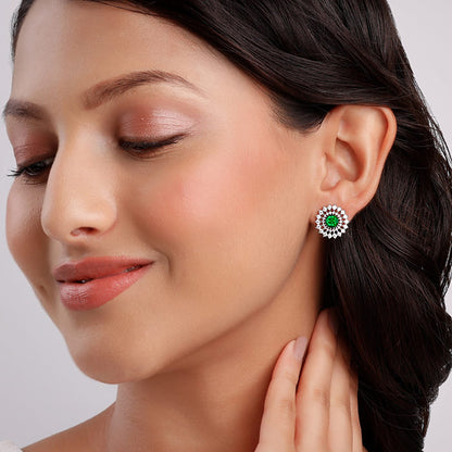 Silver Zircon Emerald Sunshine Studs