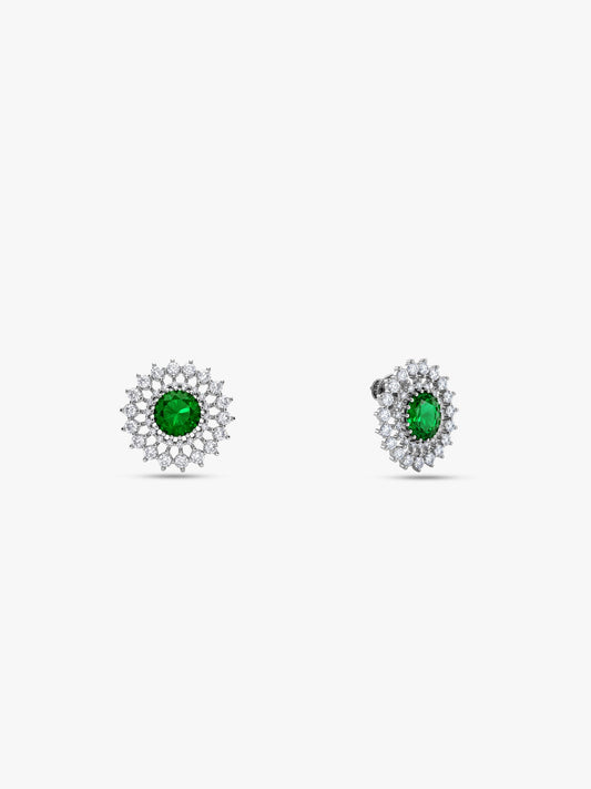 Silver Zircon Emerald Sunshine Studs