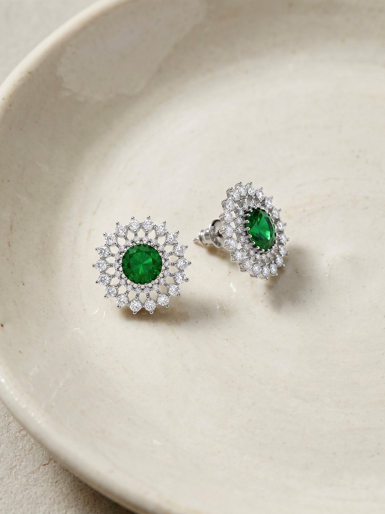 Silver Zircon Emerald Sunshine Studs