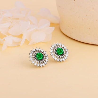 Silver Zircon Emerald Sunshine Studs