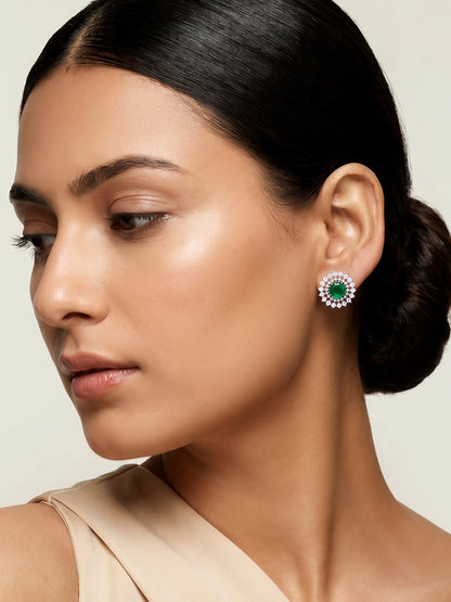 Silver Zircon Emerald Sunshine Studs