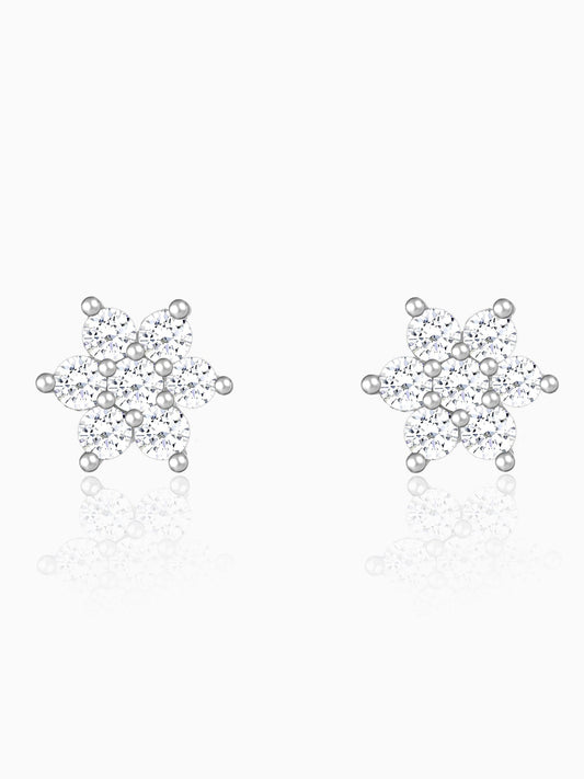 Silver Shining Flower Studs
