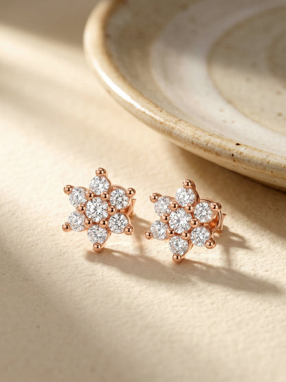 Rose Gold Shining Flower Studs