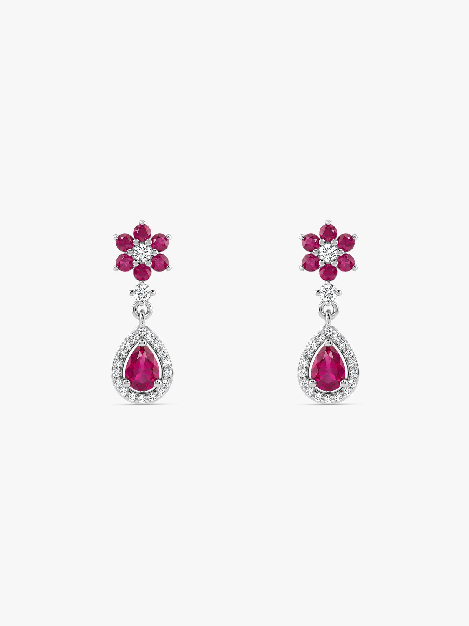Silver Pink Flower Mini Drop Earrings