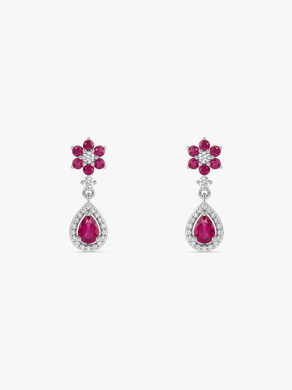 Silver Pink Flower Mini Drop Earrings