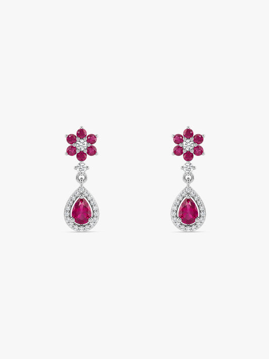 Silver Pink Flower Mini Drop Earrings