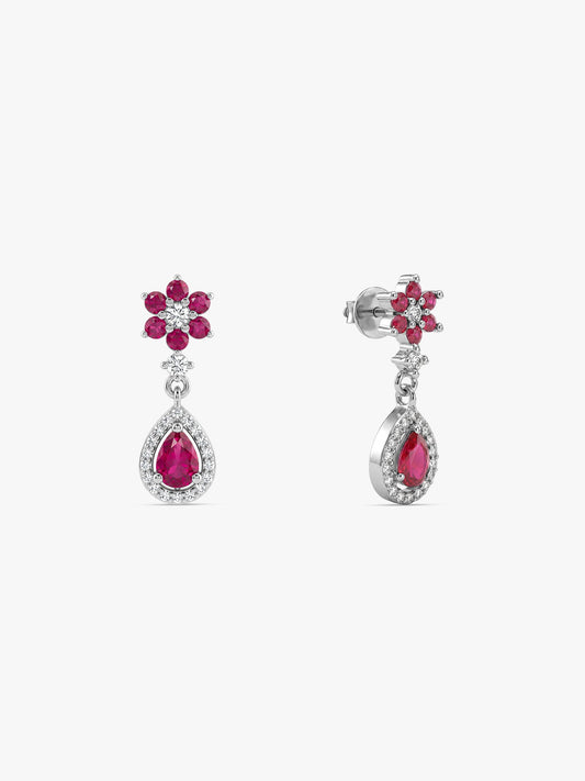 Silver Pink Flower Mini Drop Earrings