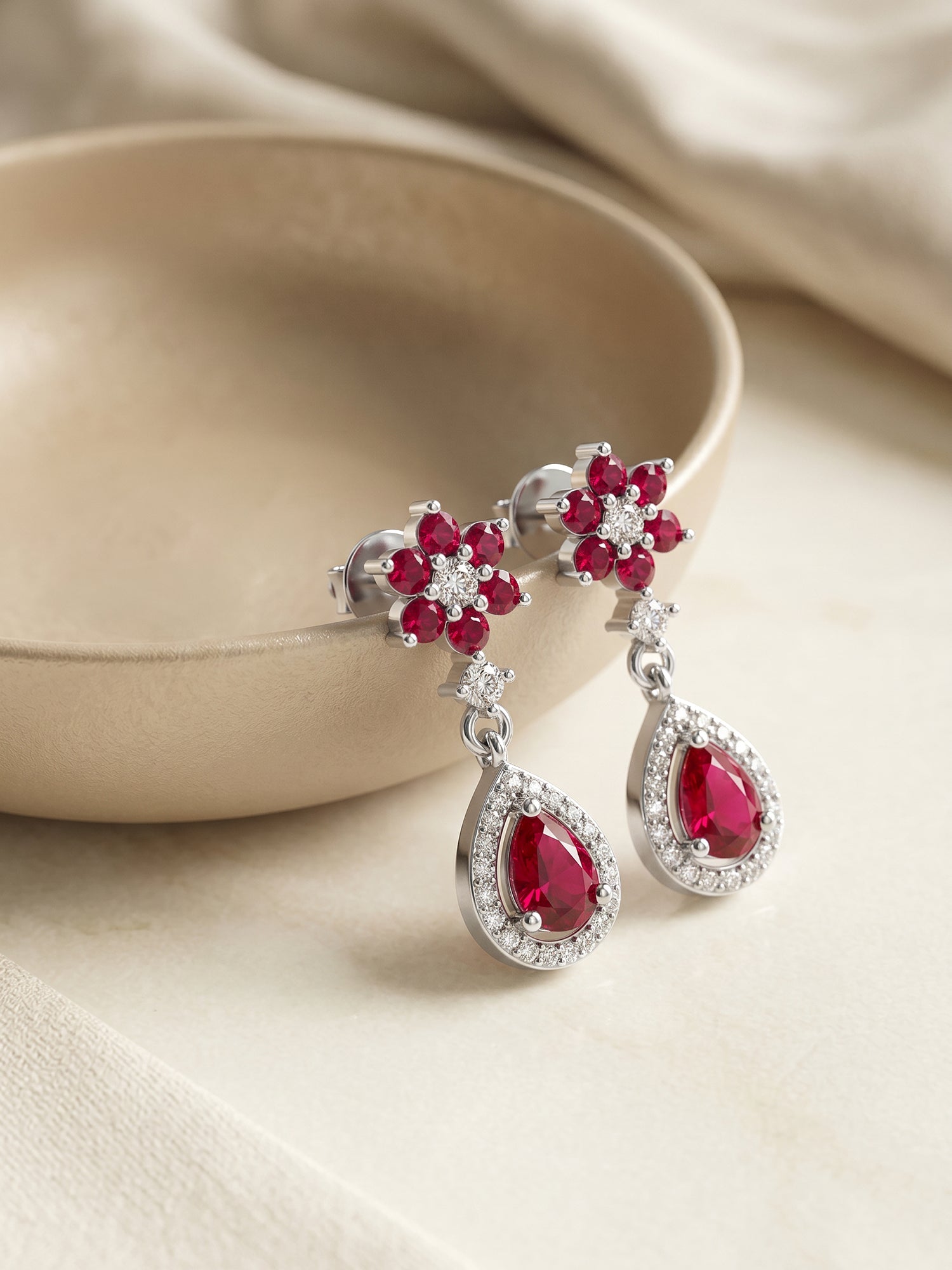 Silver Pink Flower Mini Drop Earrings