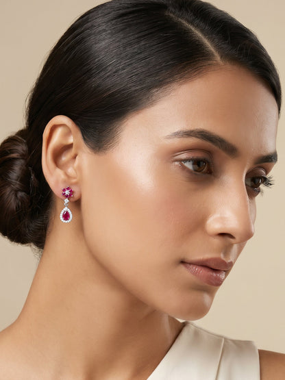 Silver Pink Flower Mini Drop Earrings