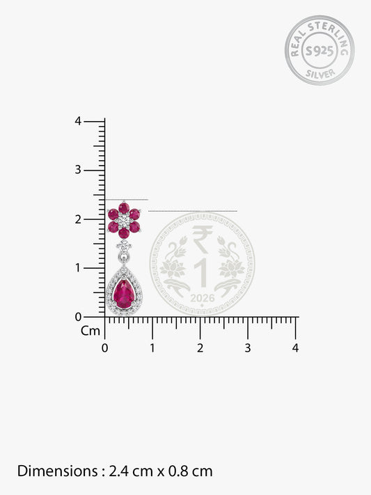 Silver Pink Flower Mini Drop Earrings