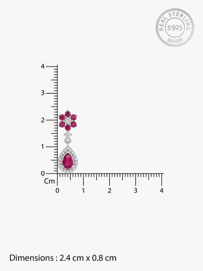 Silver Pink Flower Mini Drop Earrings