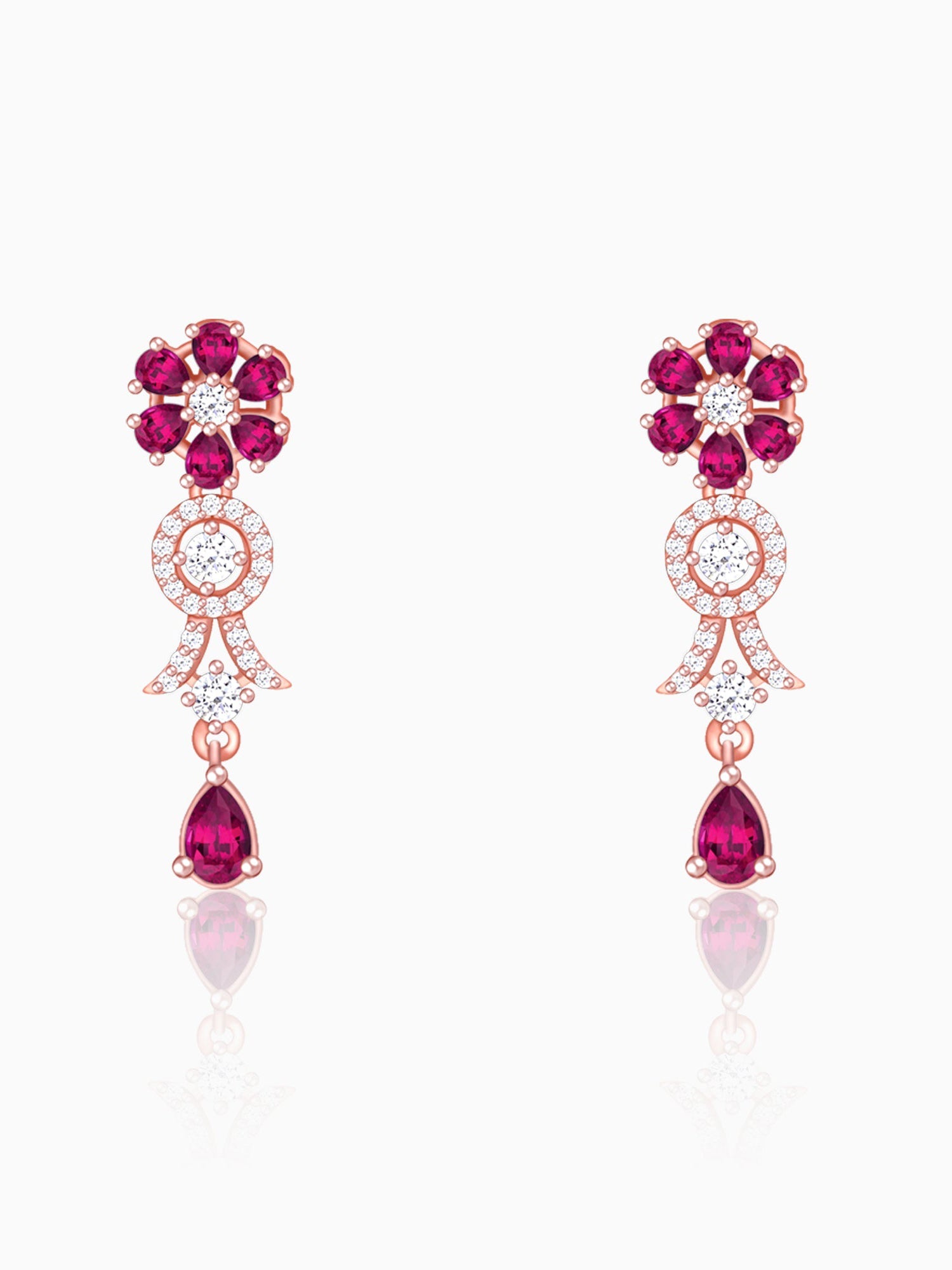 Rose Gold Zircon Pink Flower Drop Danglers