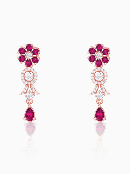 Rose Gold Zircon Pink Flower Drop Danglers