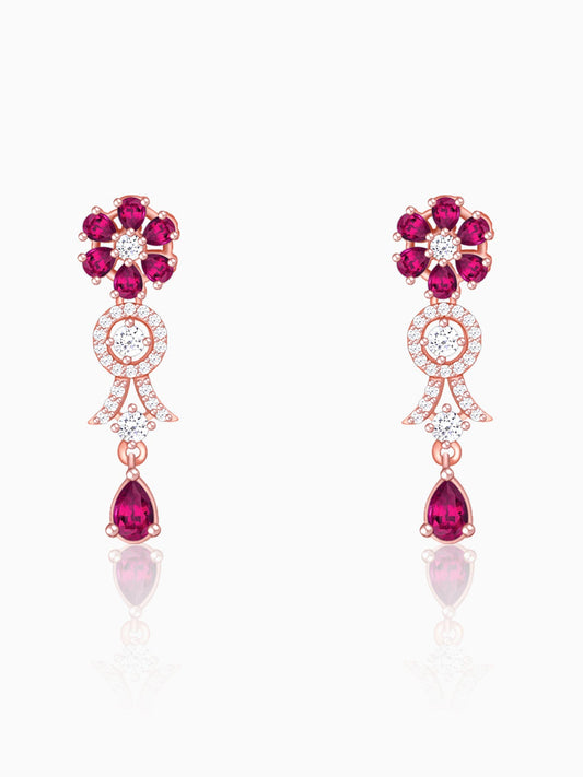 Rose Gold Zircon Pink Flower Drop Danglers
