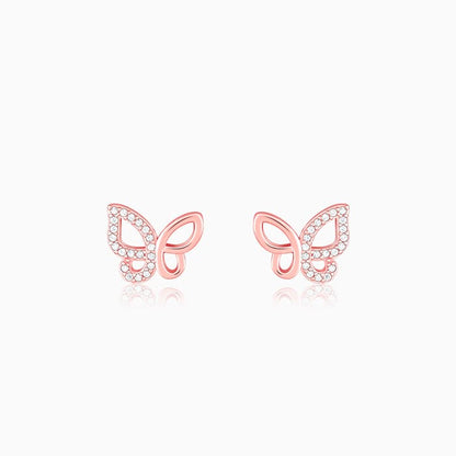 Rose Gold Zircon-Studded Butterfly Earrings