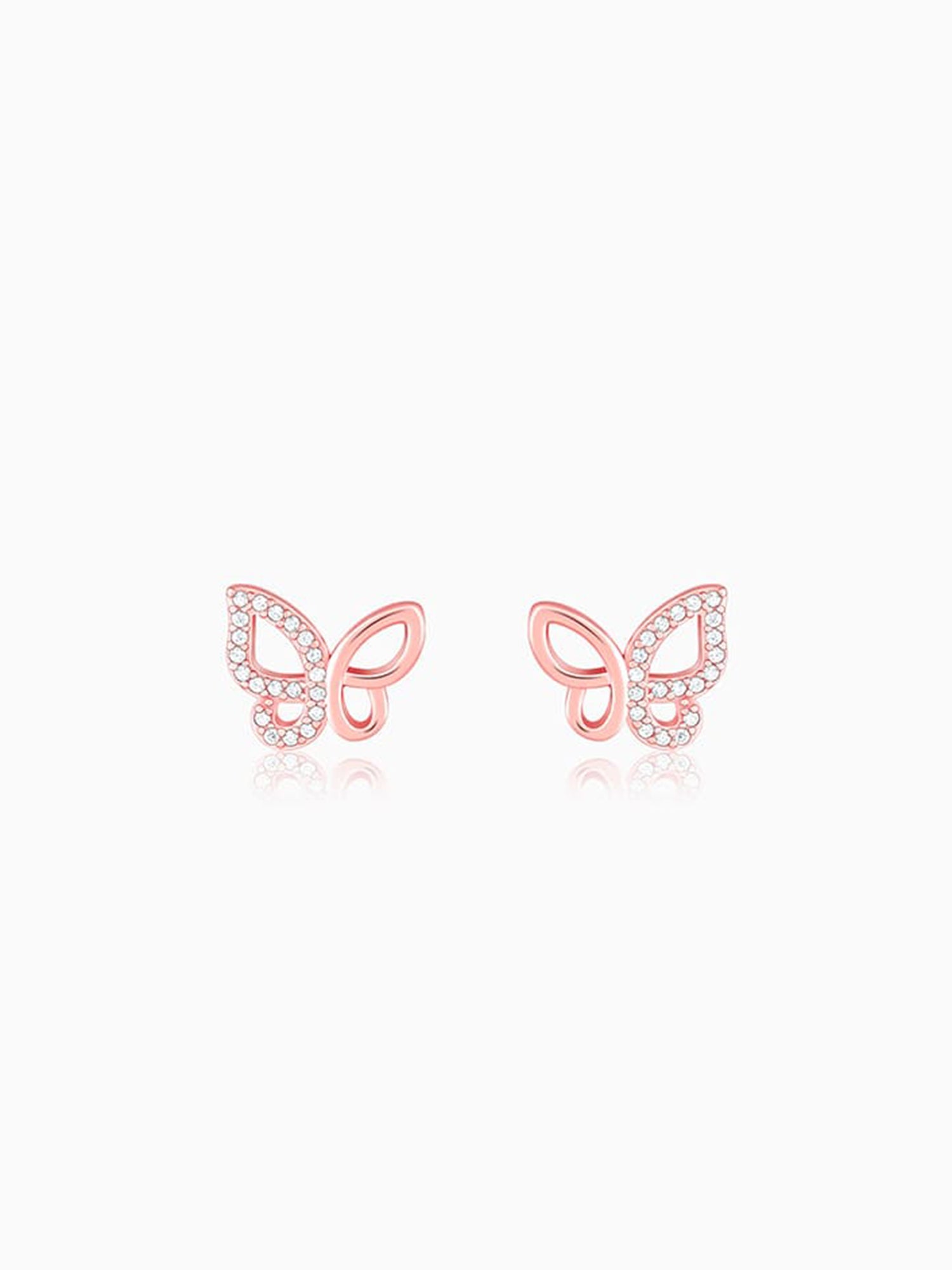 Rose Gold Zircon-Studded Butterfly Earrings