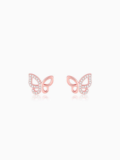 Rose Gold Zircon-Studded Butterfly Earrings