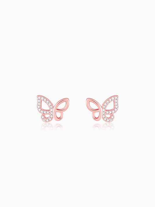 Rose Gold Zircon-Studded Butterfly Earrings