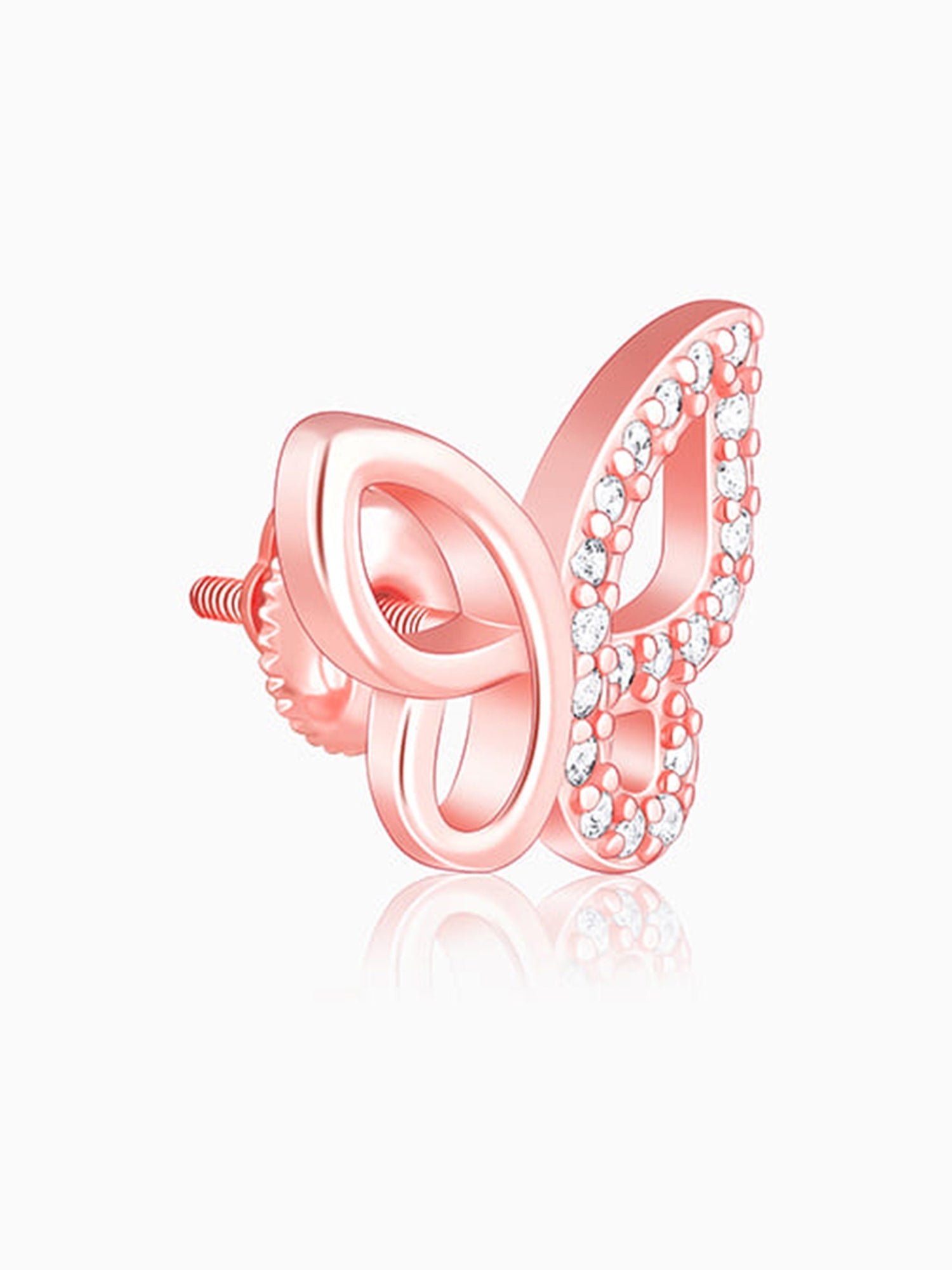 Rose Gold Zircon-Studded Butterfly Earrings