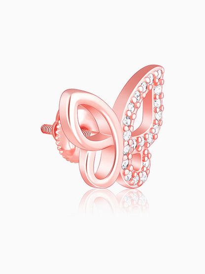 Rose Gold Zircon-Studded Butterfly Earrings