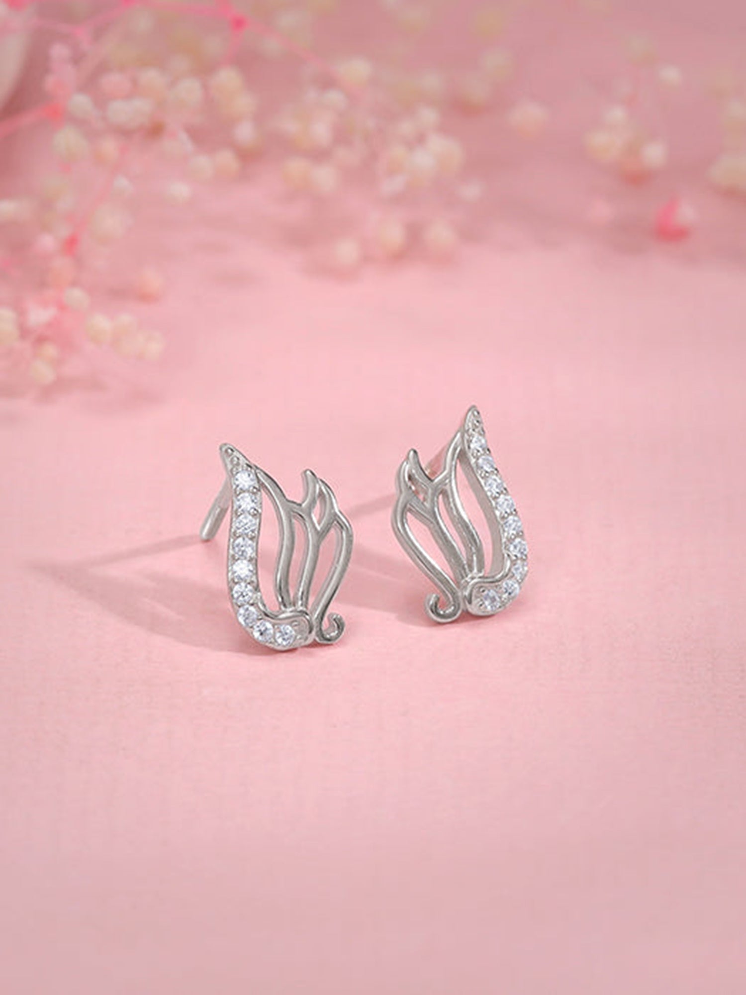Silver Zircon Winged Earrings