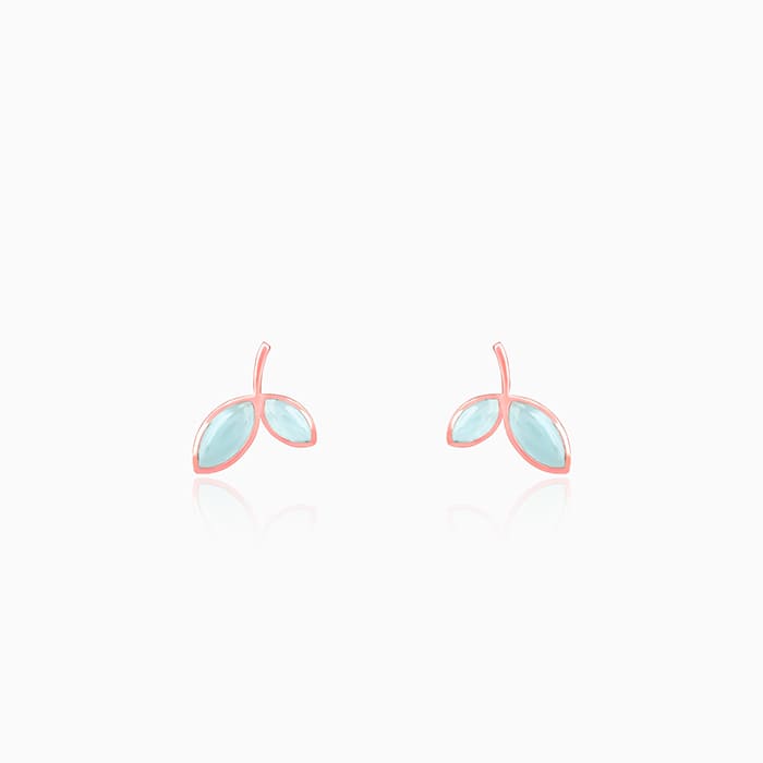 Rose Gold Aqua Dual Chalcedony Leaf Studs - Image 1
