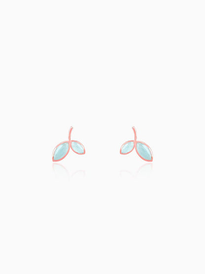 Rose Gold Aqua Dual Chalcedony Leaf Studs