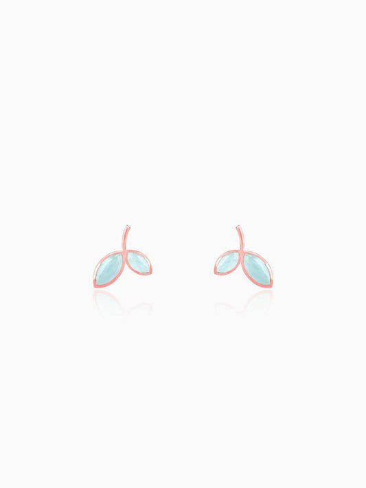 Rose Gold Aqua Dual Chalcedony Leaf Studs