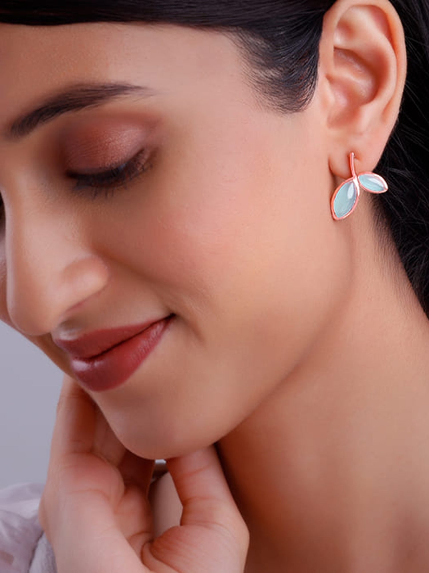 Rose Gold Aqua Dual Chalcedony Leaf Studs