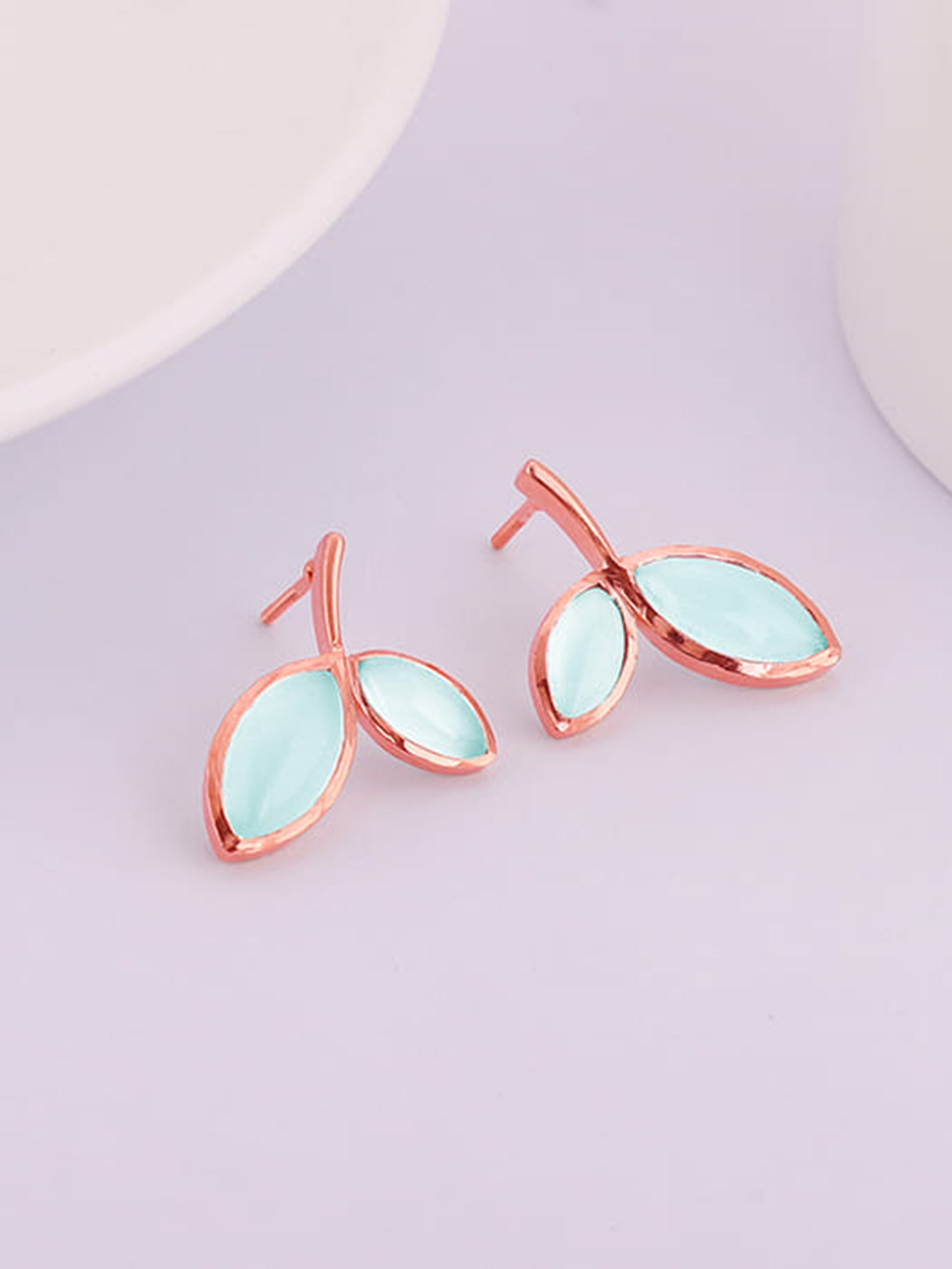 Rose Gold Aqua Dual Chalcedony Leaf Studs