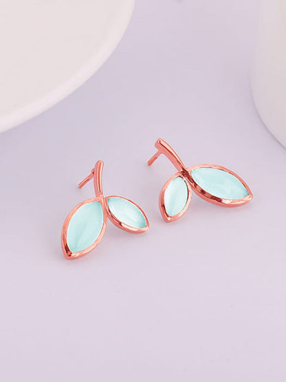 Rose Gold Aqua Dual Chalcedony Leaf Studs