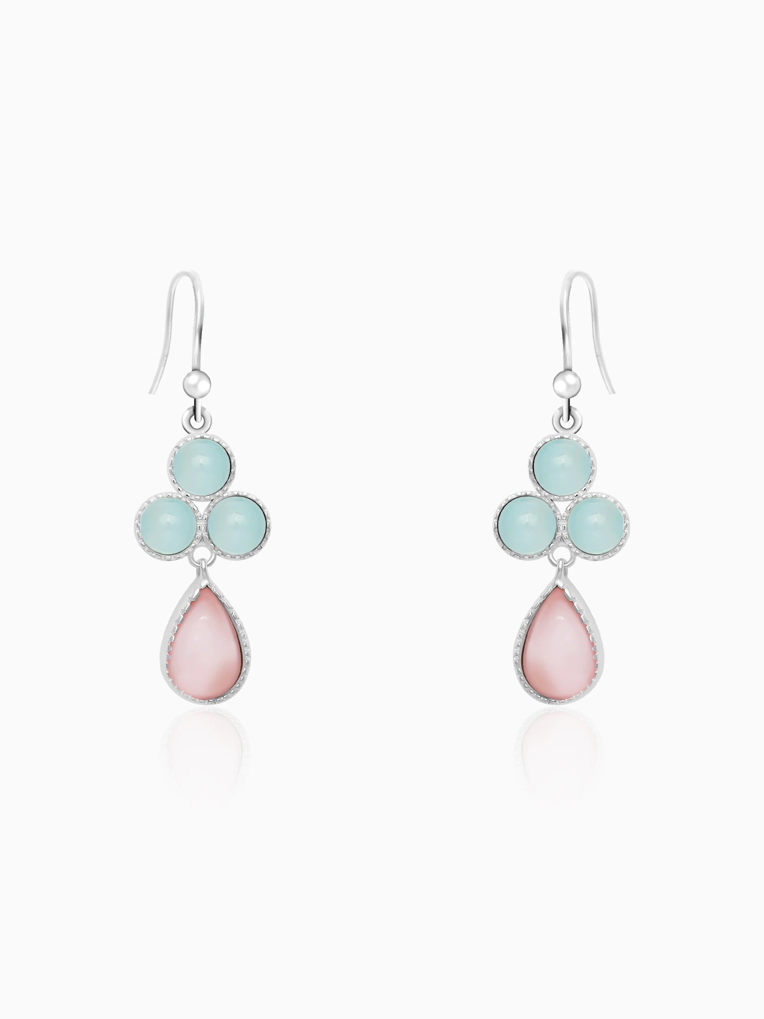 Silver Dual Tone Chalcedony Flower Drop Earrings