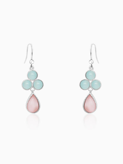 Silver Dual Tone Chalcedony Flower Drop Earrings
