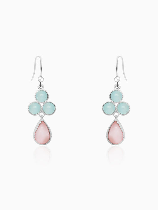 Silver Dual Tone Chalcedony Flower Drop Earrings