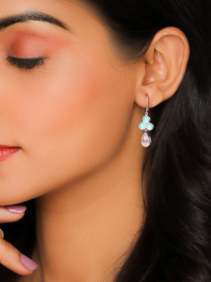 Silver Dual Tone Chalcedony Flower Drop Earrings