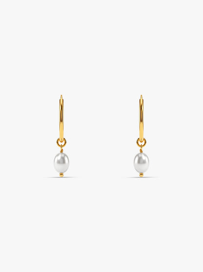 Golden Pearl Drop Hoops