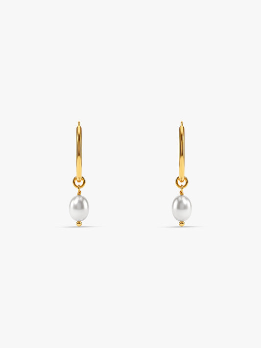 Golden Pearl Drop Hoops