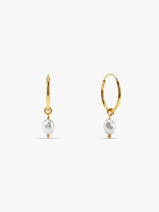 Golden Pearl Drop Hoops