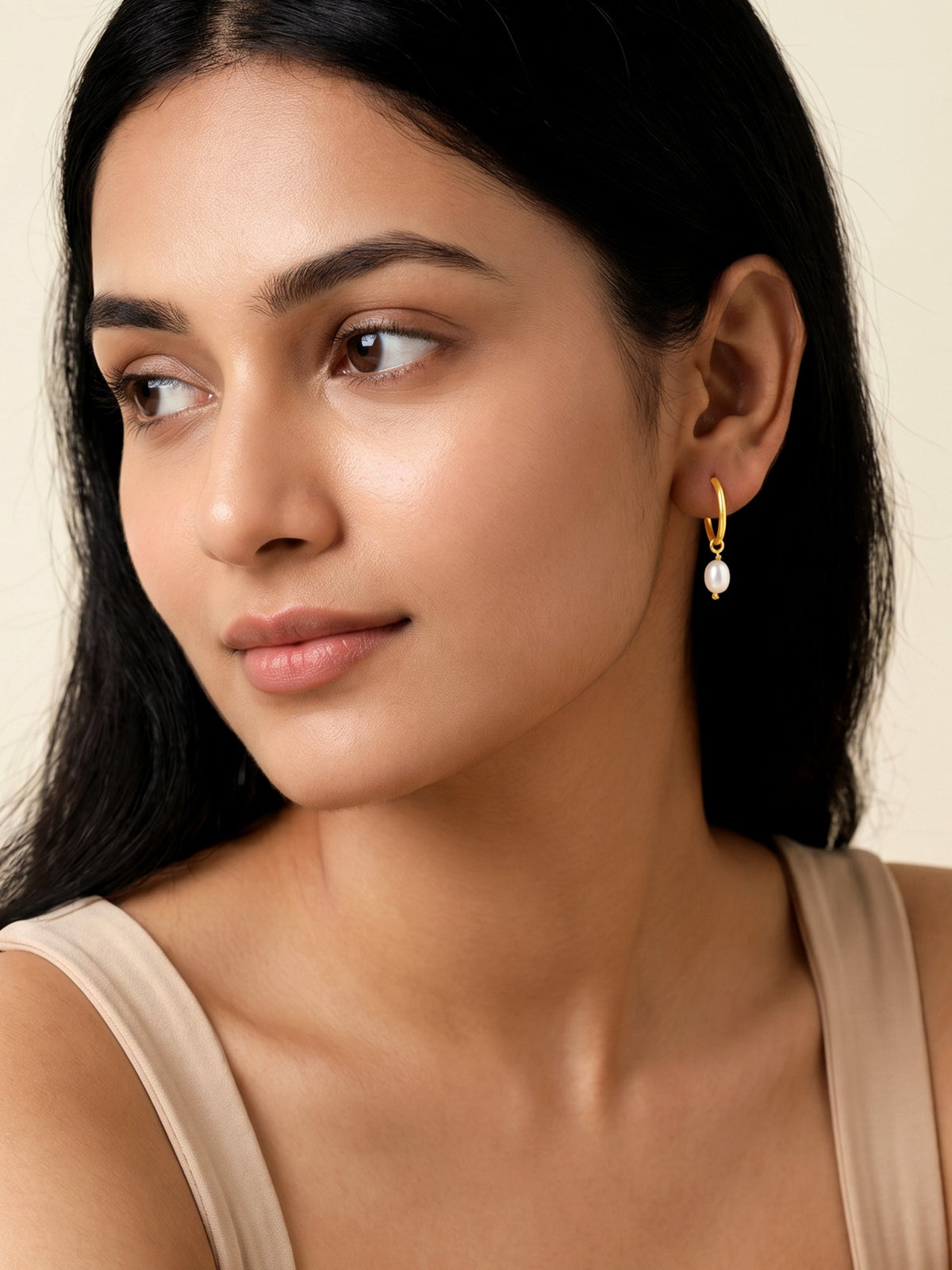 Golden Pearl Drop Hoops