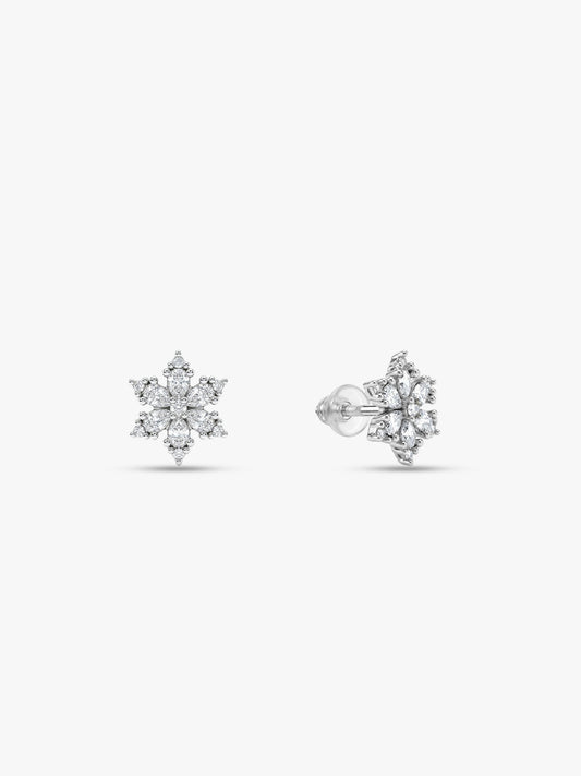Silver Flowery Snowflake Studs
