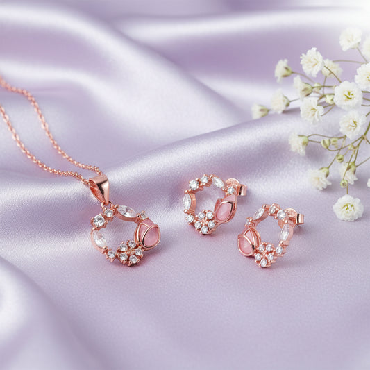 Anushka Sharma Rose Gold Drop Wreath Pendant Set